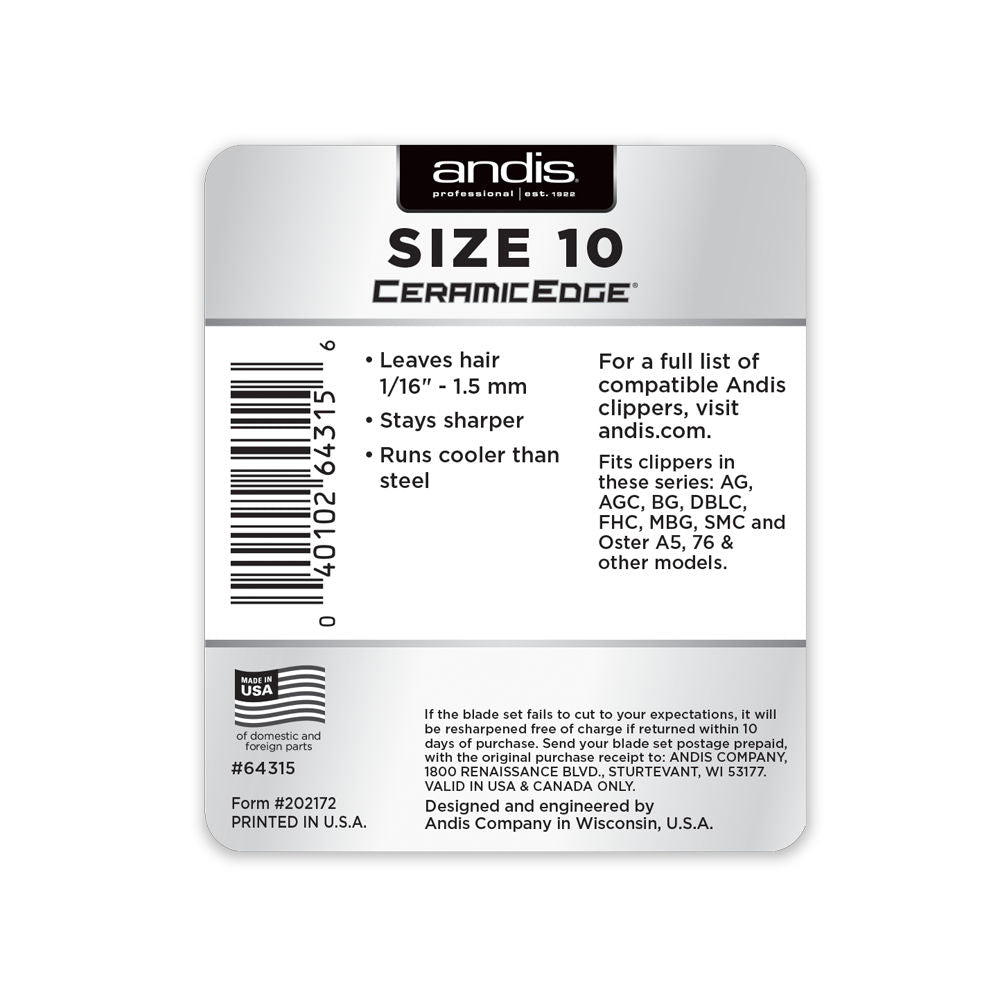 Cuchilla Desmontable Andis CeramicEdge Tamaño 10