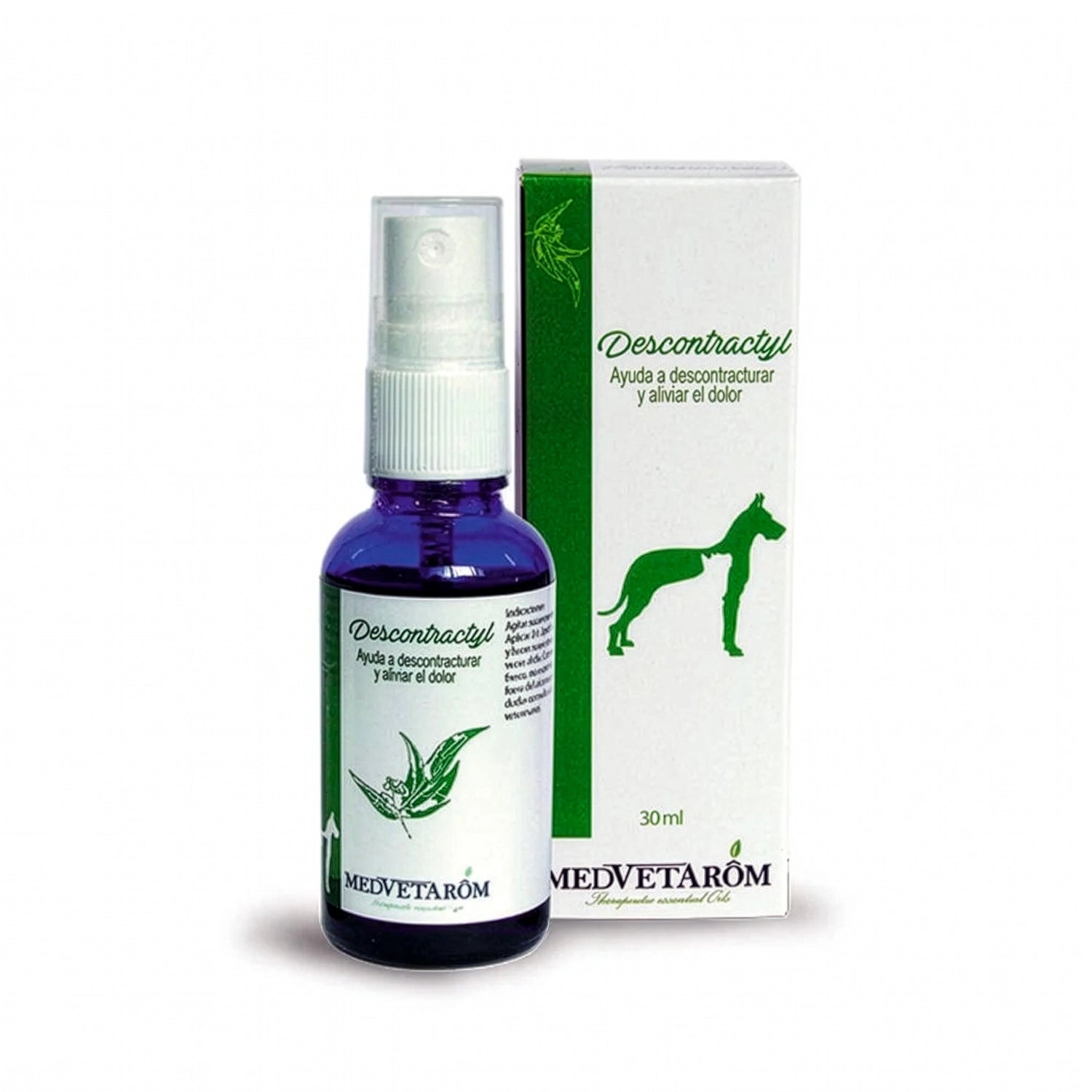 Descontractyl para Descontracturar y Aliviar el Dolor en presentación de 30 ml con diseño para perros y gatos.