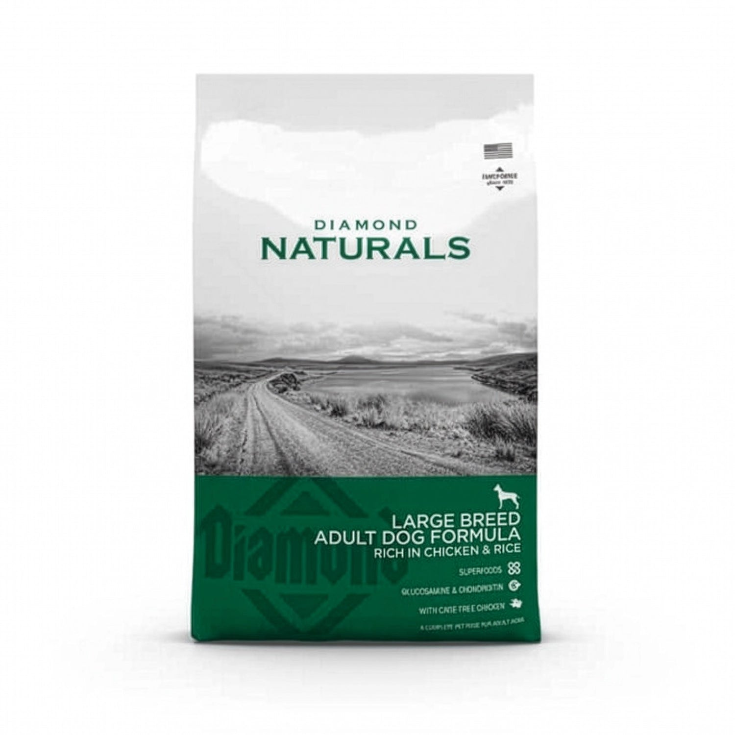 Diamond Naturals Pollo y Arroz para Perros Razas Grandes en bolsa original, alimento seco premium con pollo y arroz para perros adultos.