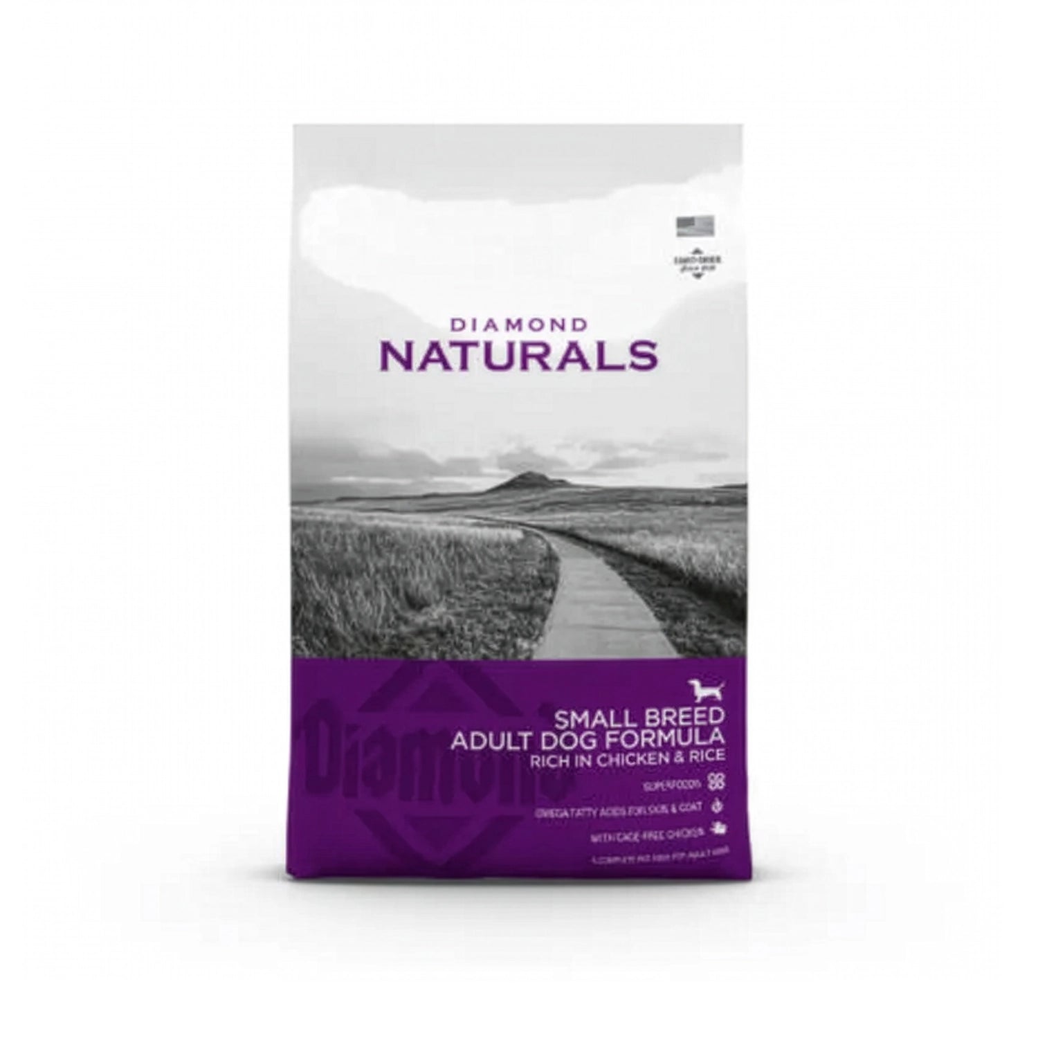 Diamond Naturals Pollo y Arroz para Perros Razas Pequeñas en bolsa original, alimento seco premium con pollo y arroz para perros adultos.
