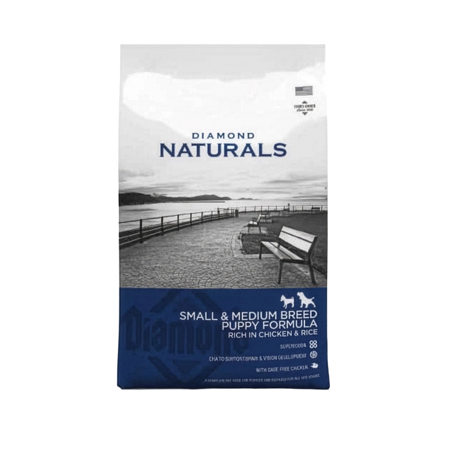 Diamond Naturals Pollo y Arroz para Cachorros Razas Pequeñas en bolsa original, alimento seco con pollo y arroz para un crecimiento saludable.