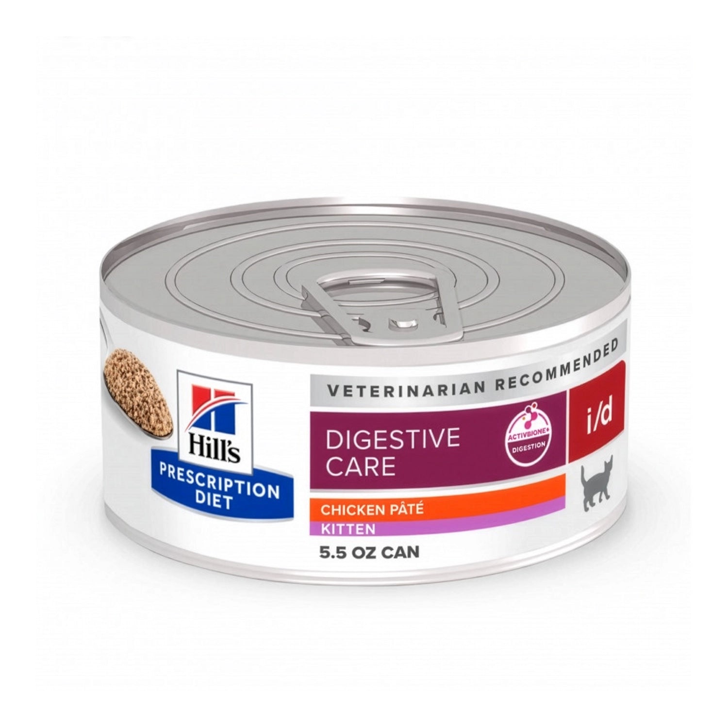 Hill's Lata i/d Cuidado Digestivo para Gatitos, alimento veterinario húmedo con paté de pollo para nutrición digestiva.