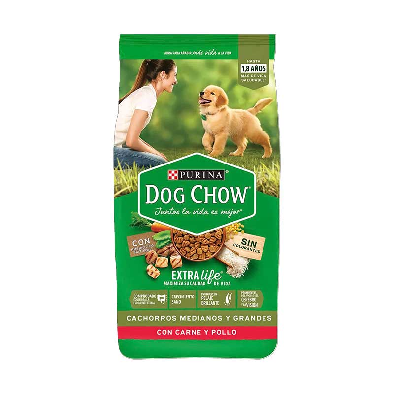 Dog Chow Carne y Pollo para Cachorros Razas Medianas y Grandes - 8 Kg