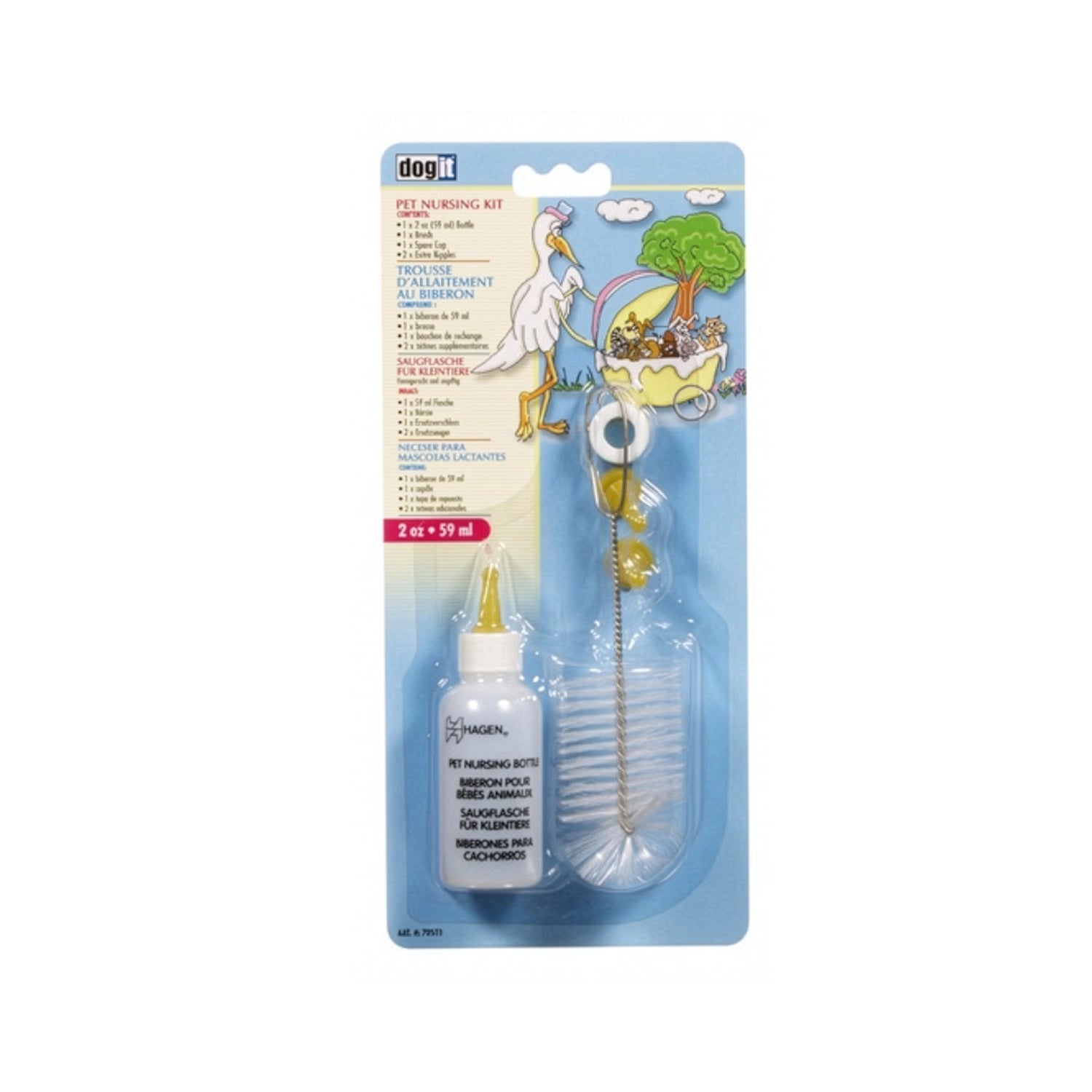 Kit de Mamadera para Mascotas Lactantes con biberón, cepillo y tetinas para alimentación de cachorros y gatitos.