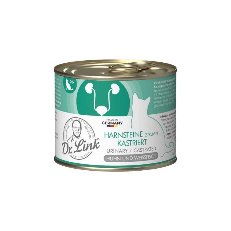 Dr. Link Lata Dieta Especial Urinario y Castrados Pollo y Pescado Blanco para Gatos 200 g