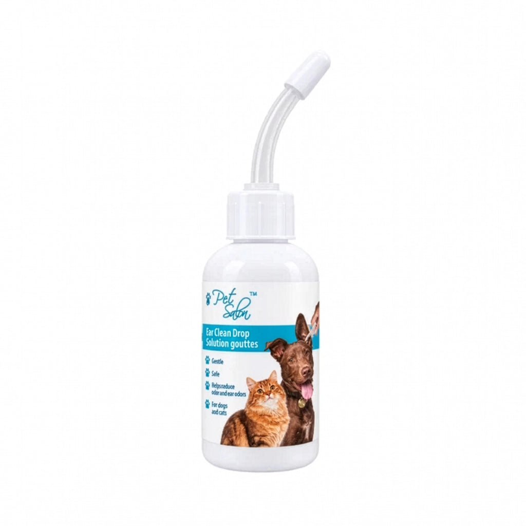 AFP Pet Salon Limpiador de Oídos, solución para perros y gatos en frasco blanco con aplicador curvo para facilitar su uso.