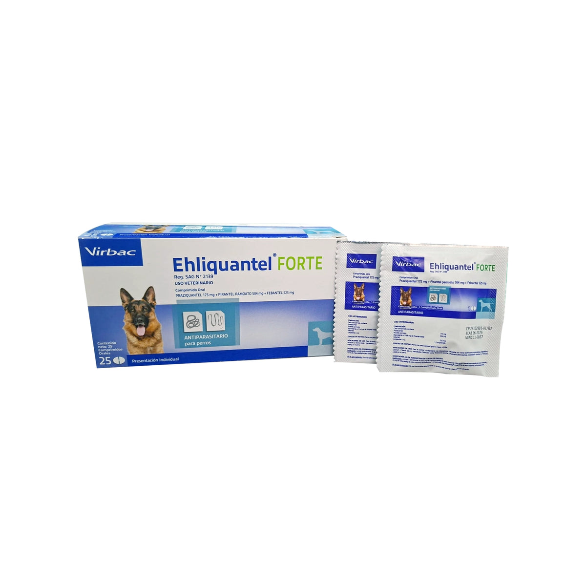 Antiparasitario Interno Ehliquantel Forte para Perros, comprimido oral Virbac de amplio espectro en presentación individual.