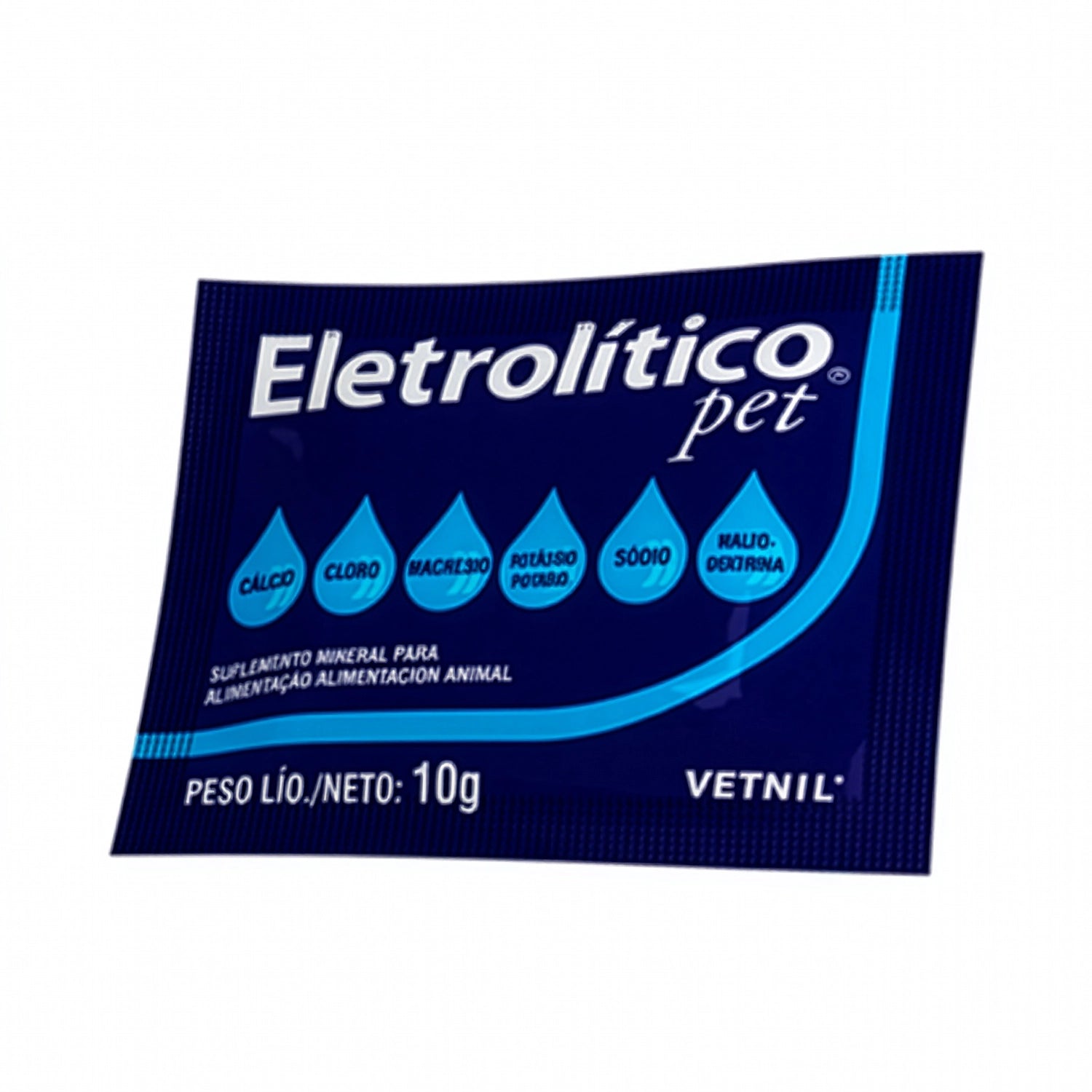 Electrolítico Pet 10 gr - 1 sobre con envase azul y minerales esenciales para hidratación y suplementación animal.