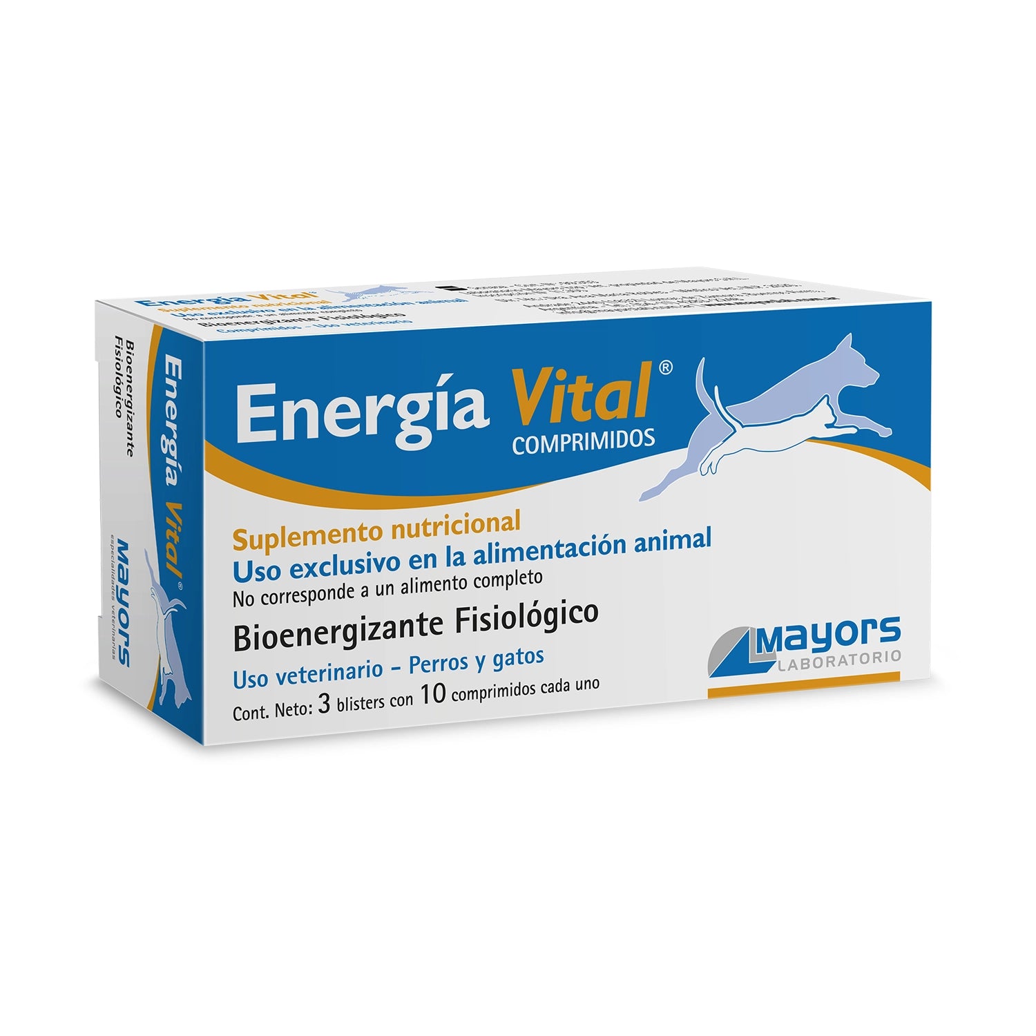 Caja de Energía Vital comprimidos para perros y gatos con suplemento nutricional y fórmula bioenergizante fisiológica.