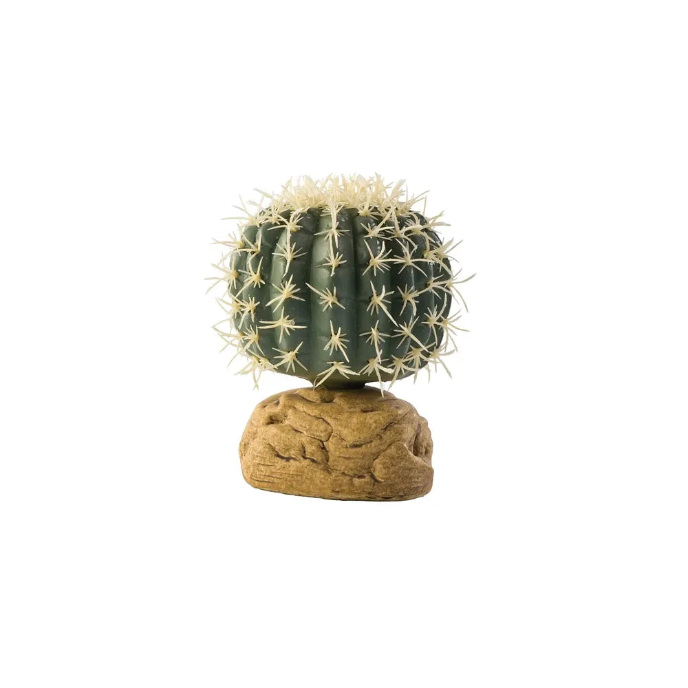 Exo Terra Deco Cactus Barril adorno para reptiles con cactus redondo verde, detalles de espinas y base de roca decorativa