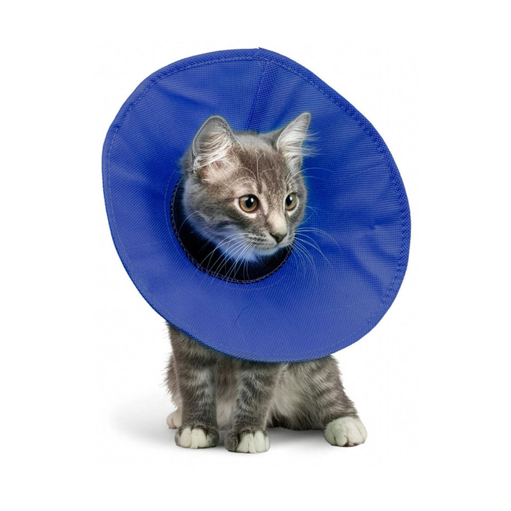 Collar Isabelino KONG EZ Soft para perros pequeños y gatos, diseño acolchado azul para recuperación postoperatoria.