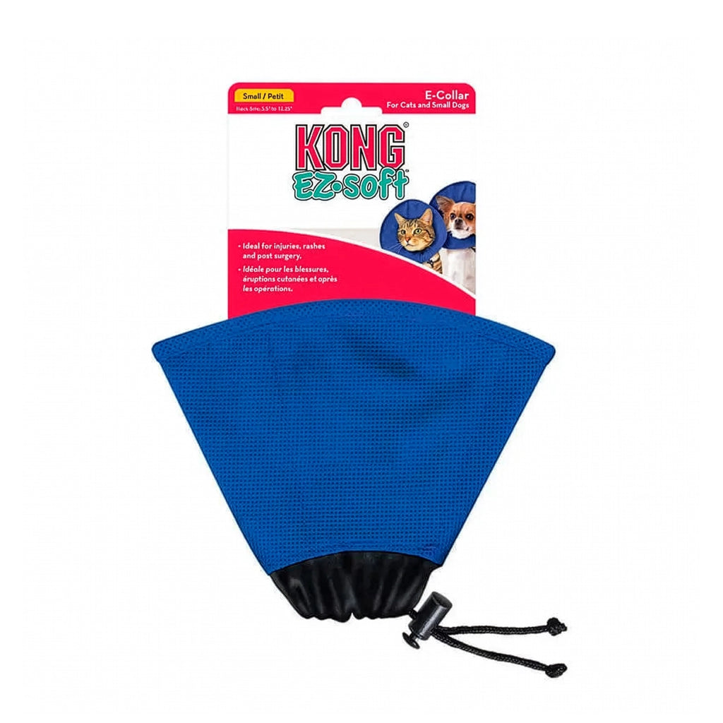 Collar Isabelino KONG EZ Soft para perros pequeños y gatos, diseño acolchado azul para recuperación postoperatoria.