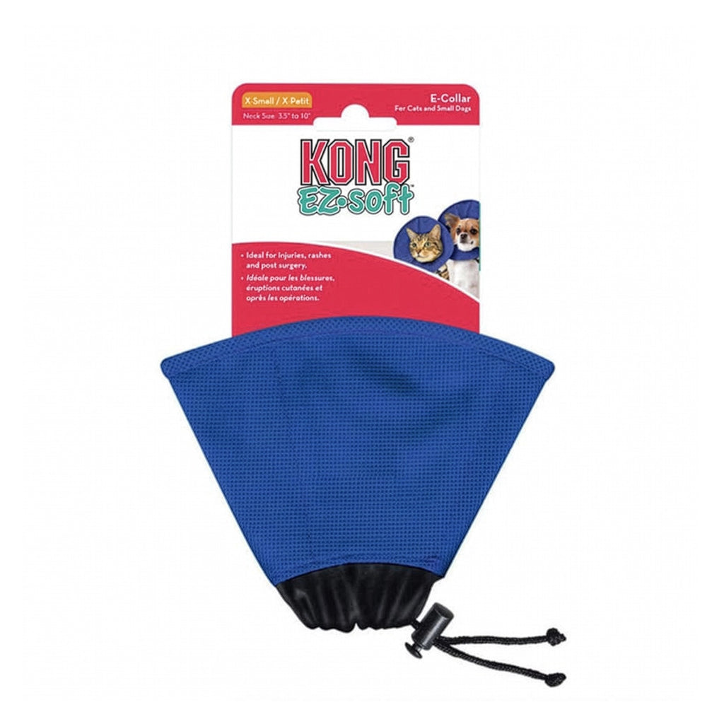 Collar Isabelino KONG EZ Soft para perros pequeños y gatos, diseño acolchado azul para recuperación postoperatoria.