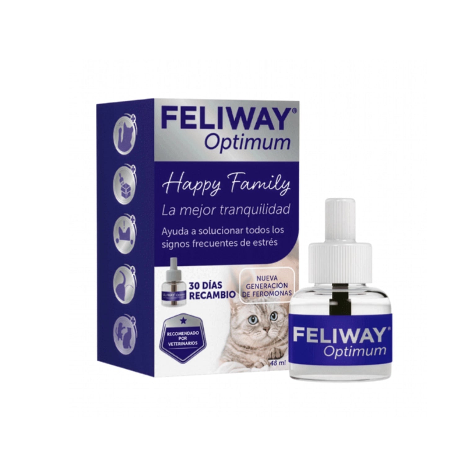 Feliway Optimum Repuesto, recambio de feromonas para gatos de 48 ml, diseñado para brindar hasta 30 días de tranquilidad.