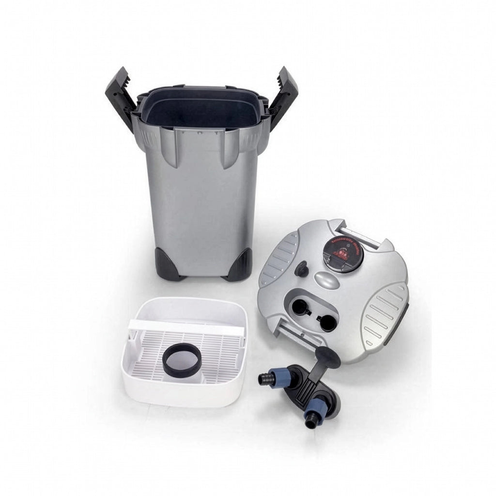 Filtro Externo con UV 5W Boyu 400 L/H, 450-650 L con diseño compacto, conexiones superiores y sistema de filtración para acuarios.