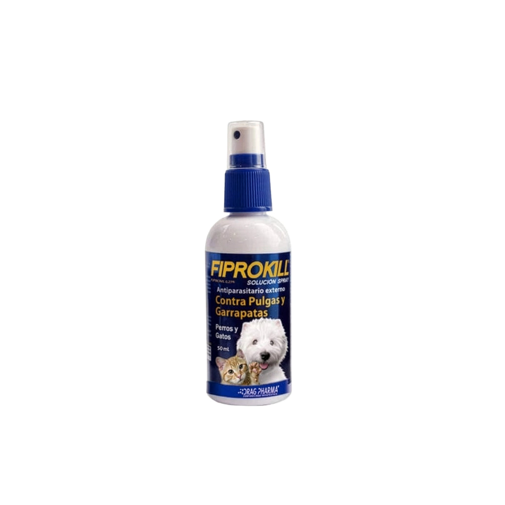 Fiprokill Spray Perros y Gatos, antiparasitario externo contra pulgas y garrapatas en frasco spray de 50 ml.
