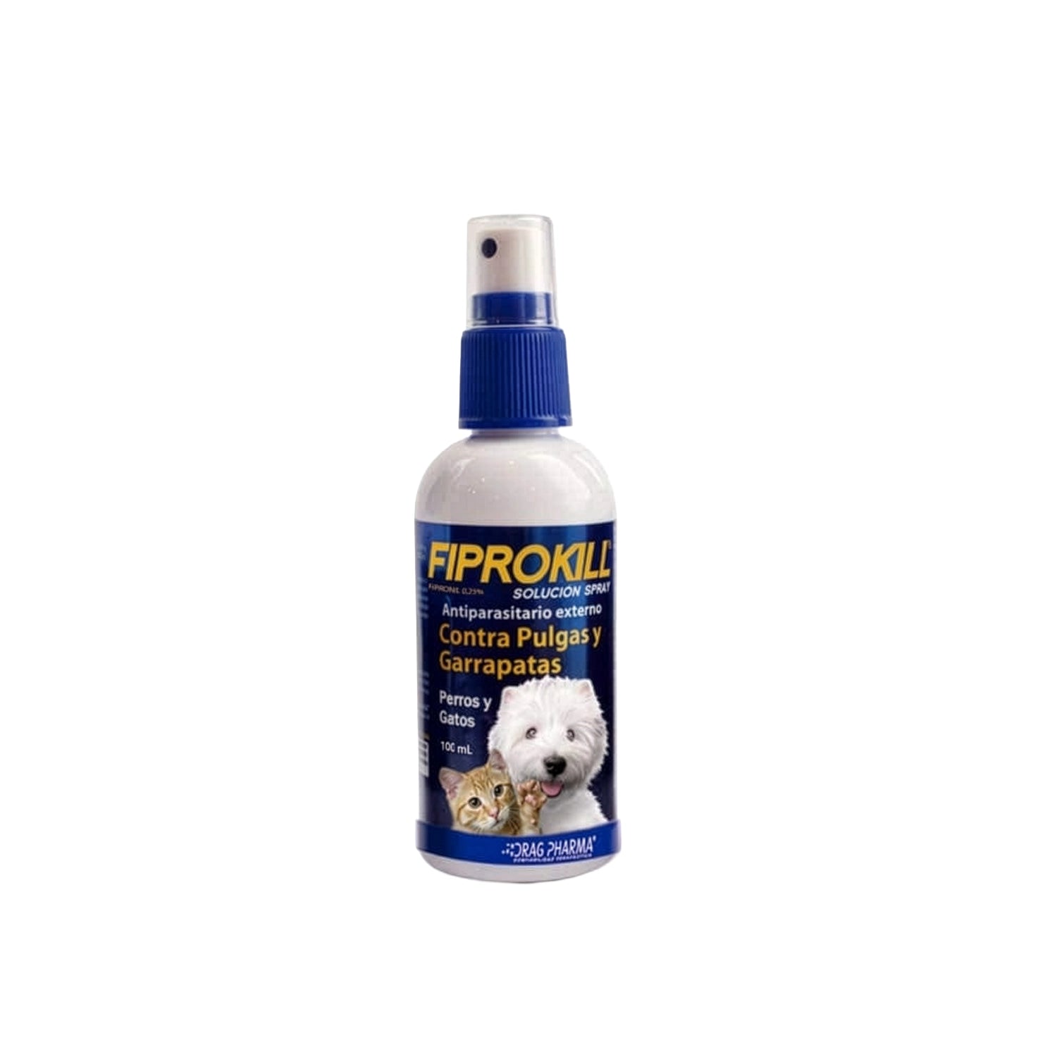 Fiprokill Spray Perros y Gatos, antiparasitario externo contra pulgas y garrapatas en frasco spray de 100 ml.