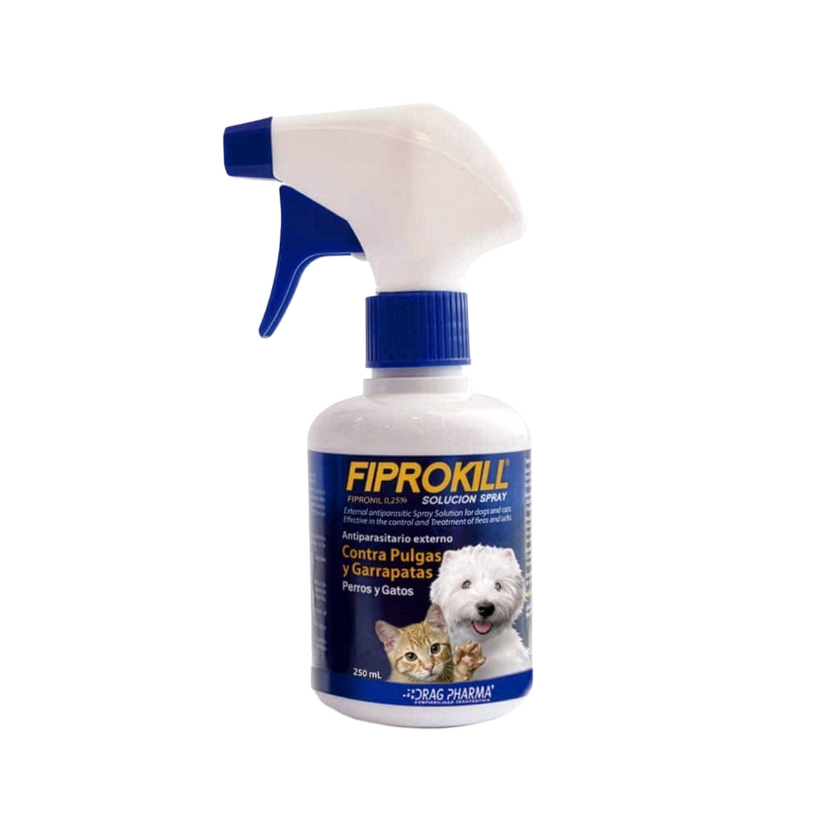 Fiprokill Spray Perros y Gatos, antiparasitario externo contra pulgas y garrapatas en frasco spray de 250 ml.