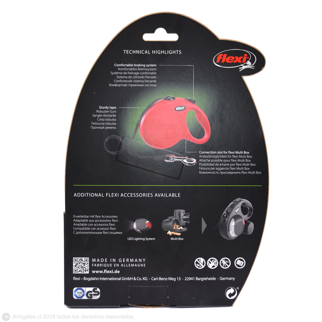 Flexi Correa Extensible Cinta "New Classic"  - rojo / M