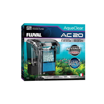Fluval Aquaclear AC 20 Filtro Mochila en caja original, filtro para acuarios con sistema de 4 etapas y diseño transparente