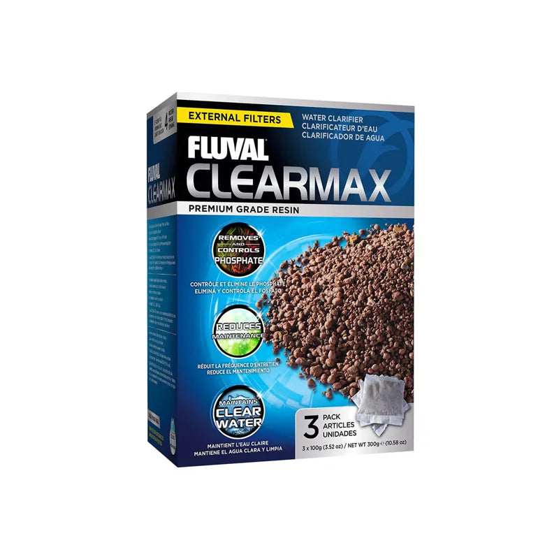 Fluval Clearmax Removedor de Fosfato en caja, resina filtrante con gránulos marrones y bolsas para acuarios, mejora claridad del agua