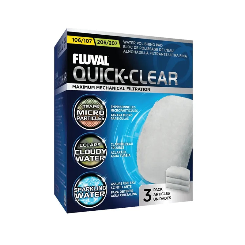 Fluval Quick-Clear Almohadilla Ultrafina para Filtros 107 y 207, pack de 3 pads blancos para eliminar micro partículas en acuarios