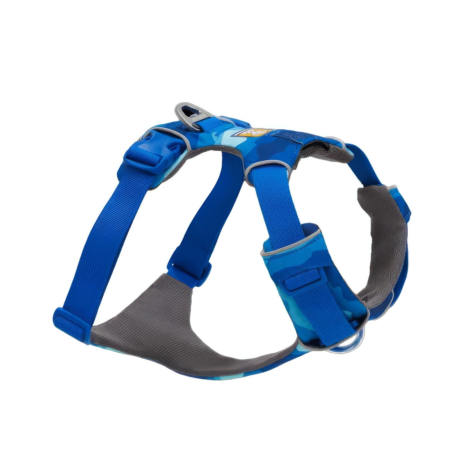 Arnés para Perros "Front Range" Ruffwear en color Coastal Mountain, con acolchado, cuatro puntos de ajuste y anillo metálico para correa.