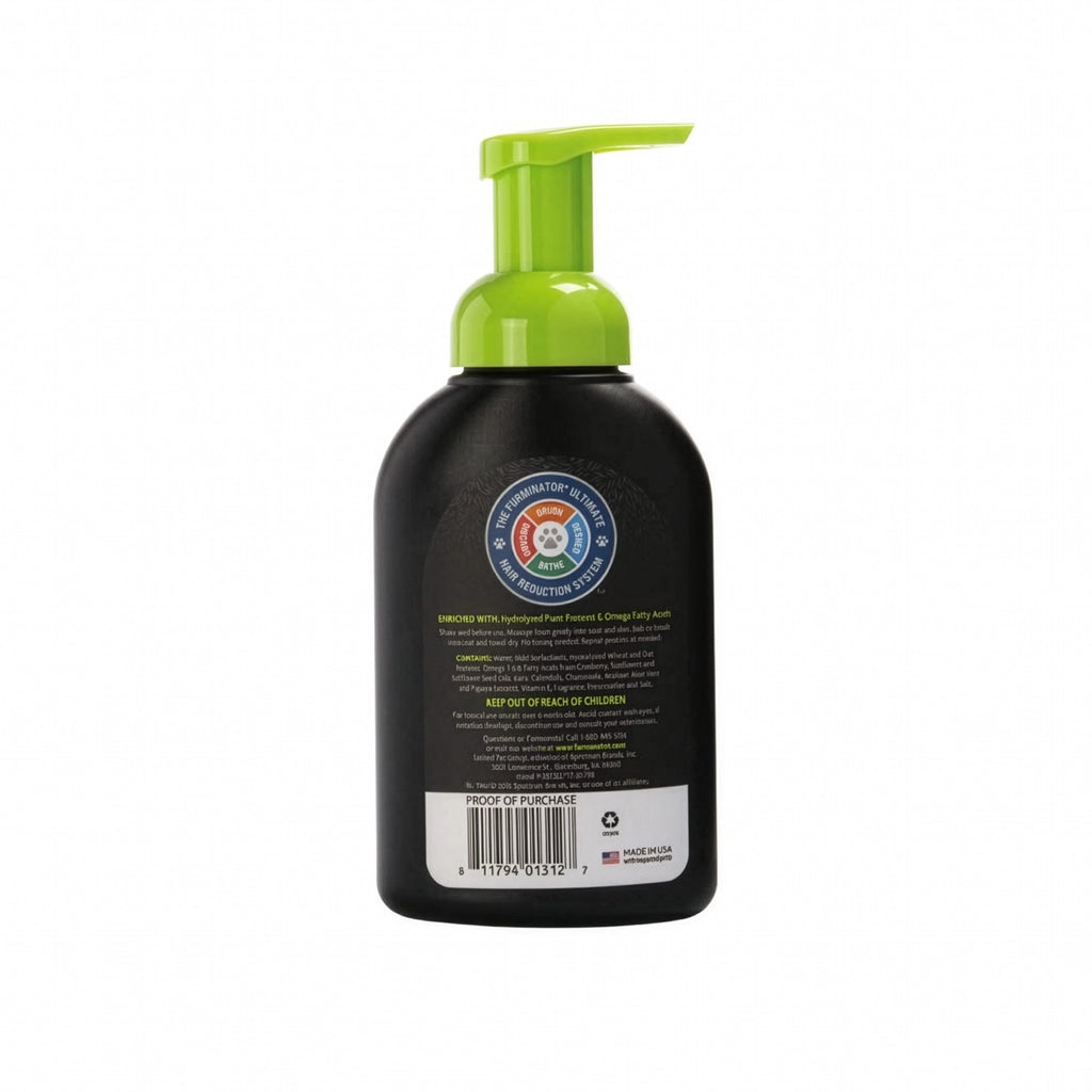 Shampoo Seco FURminator para Gatos en espuma sin enjuague, con dispensador y envase negro, diseñado para reducir el exceso de pelo.