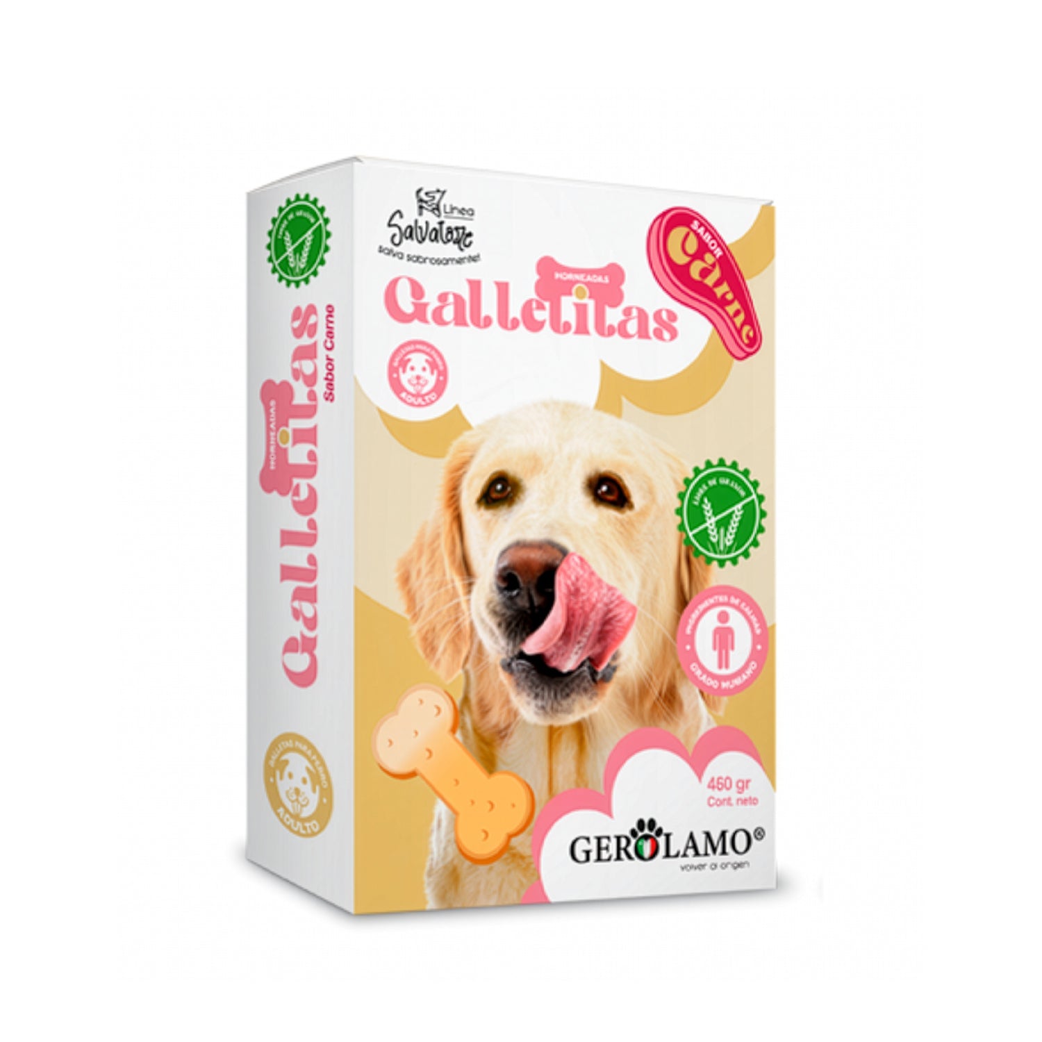 Gerolamo Galletas Hueso Carne para Perros, galletas horneadas sabor carne en caja de 460 g para perros adultos.