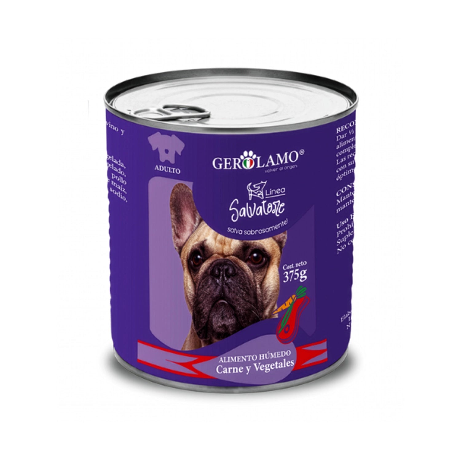 Gerolamo Salvatore Lata Carne y Vegetales para Perros, alimento húmedo para adultos en lata de 375 g.