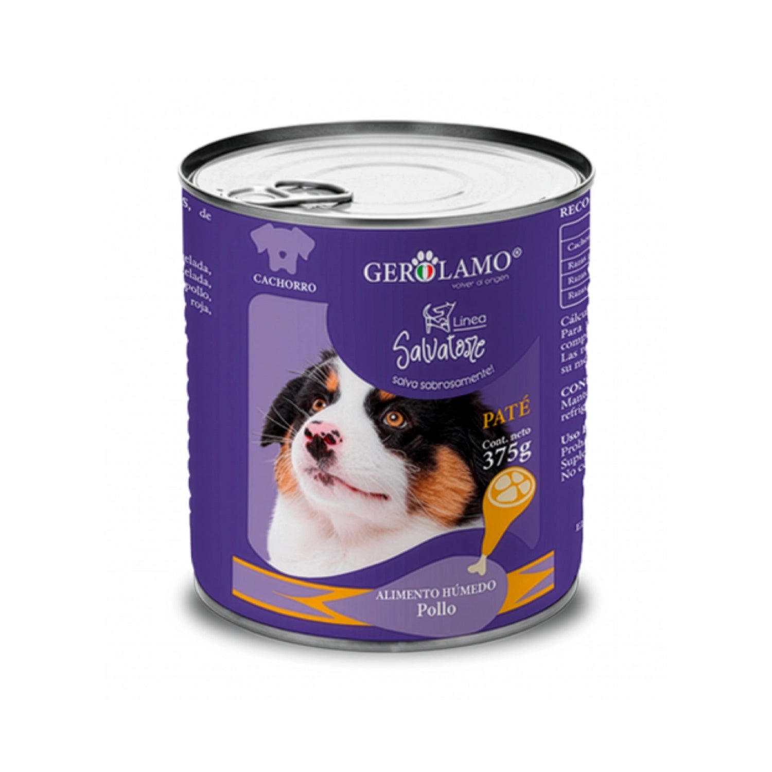 Gerolamo Salvatore Lata Pollo para Cachorros, alimento húmedo paté de pollo en lata de 375 g.