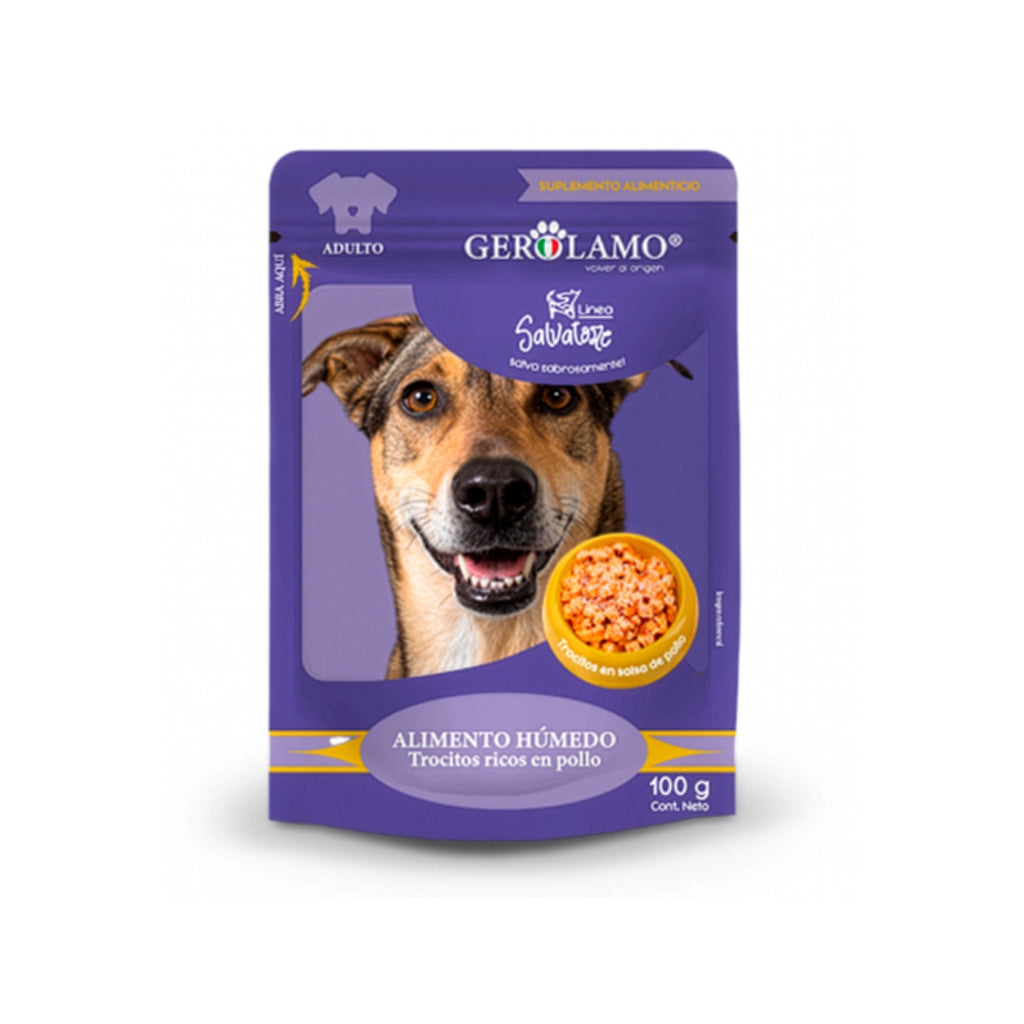Gerolamo Salvatore Pouch Pollo para Perros, alimento húmedo con trocitos de pollo en salsa, pouch de 100 g.