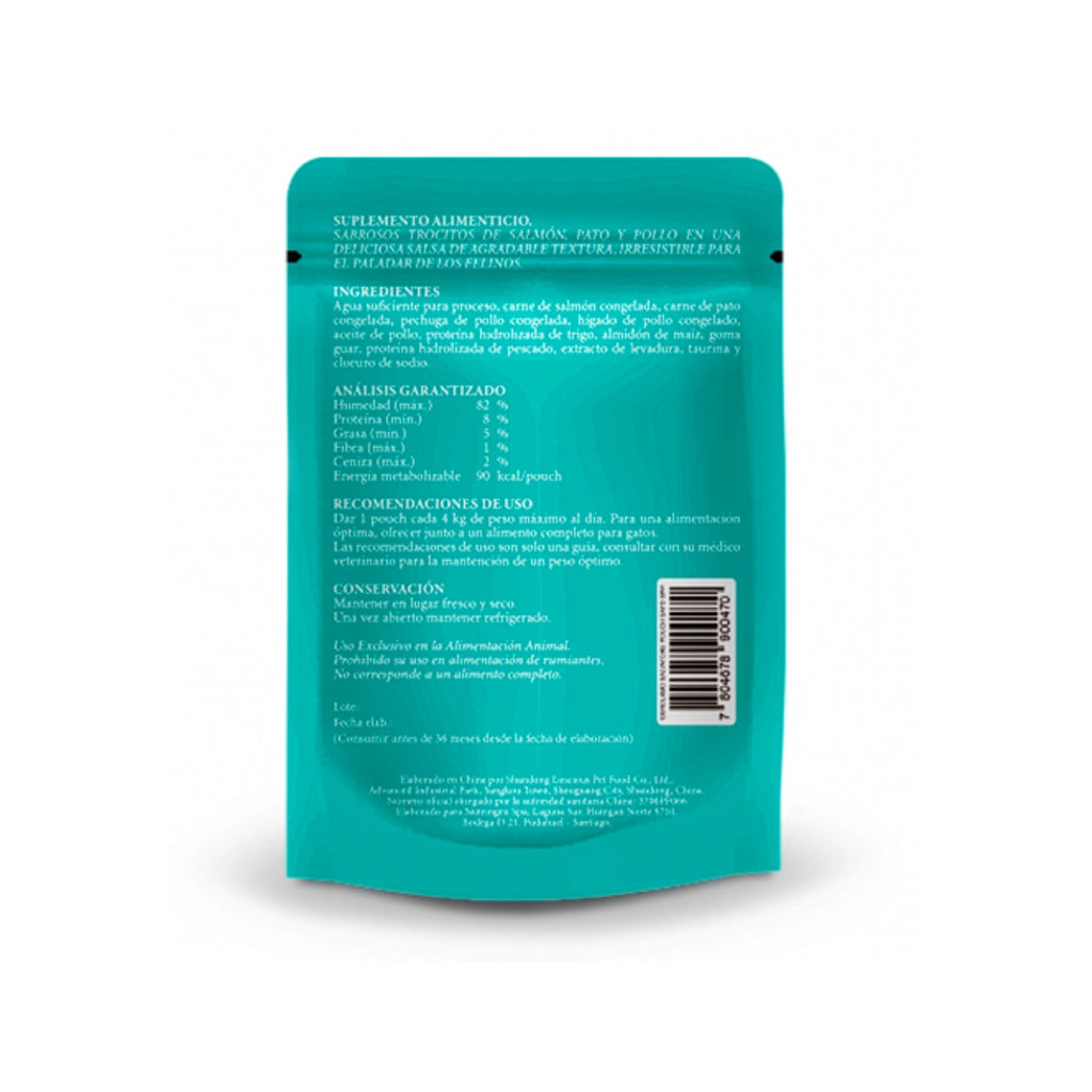 Gerolamo Salvatore Pouch Salmón para Gatos, alimento húmedo con trocitos de salmón, pato y pollo en pouch de 100 g.