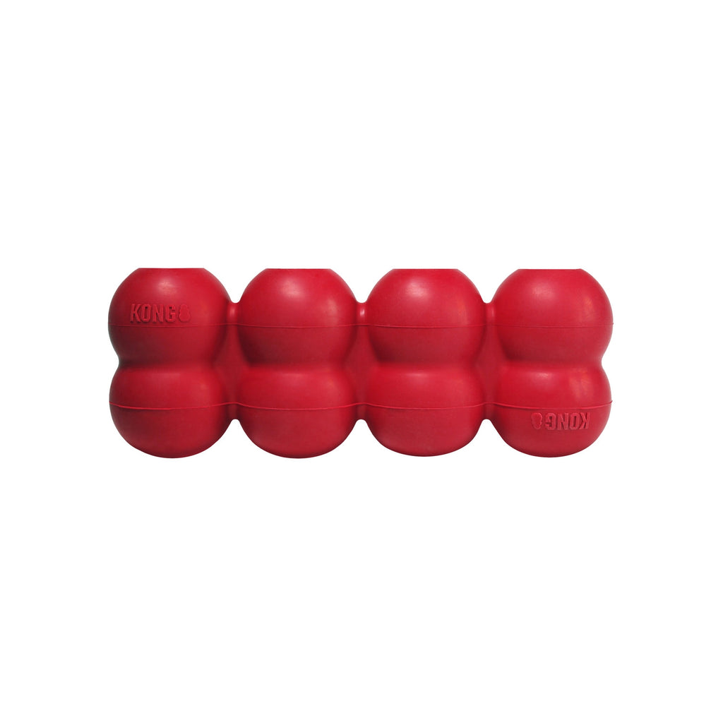 Juguete Kong "Goodie Ribbon" color rojo para perros, mordedor de goma resistente con diseño segmentado para premios y snacks.