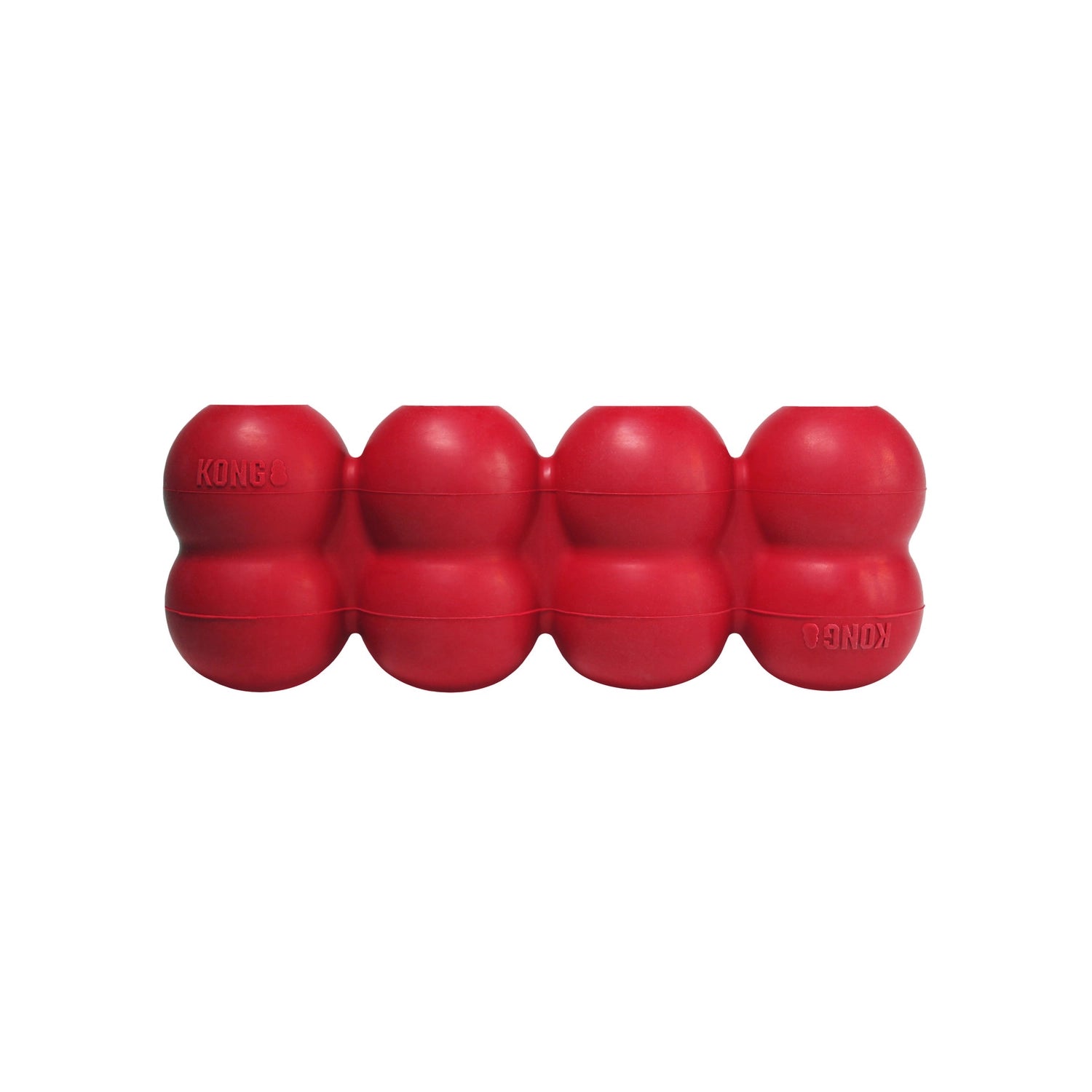 Juguete Kong "Goodie Ribbon" color rojo para perros, mordedor de goma resistente con diseño segmentado para premios y snacks.