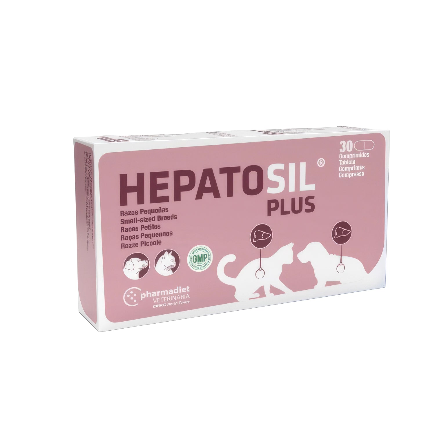 Hepatosil PLUS Razas Pequeñas y Gatos en caja con 30 comprimidos, suplemento veterinario para el soporte hepático.