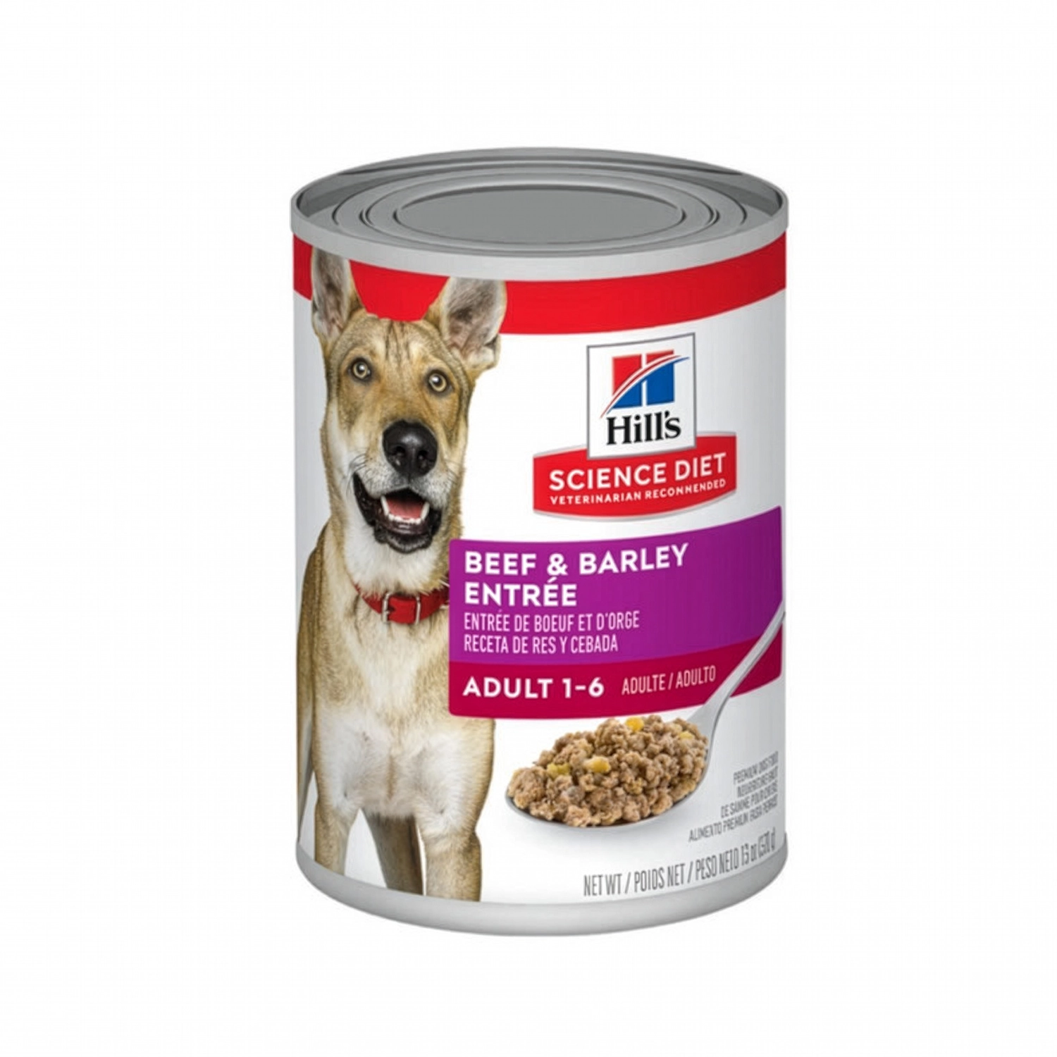 Hill's Carne y Cebada Lata Perros Adultos con receta de carne y cebada en envase húmedo Science Diet para perros adultos.