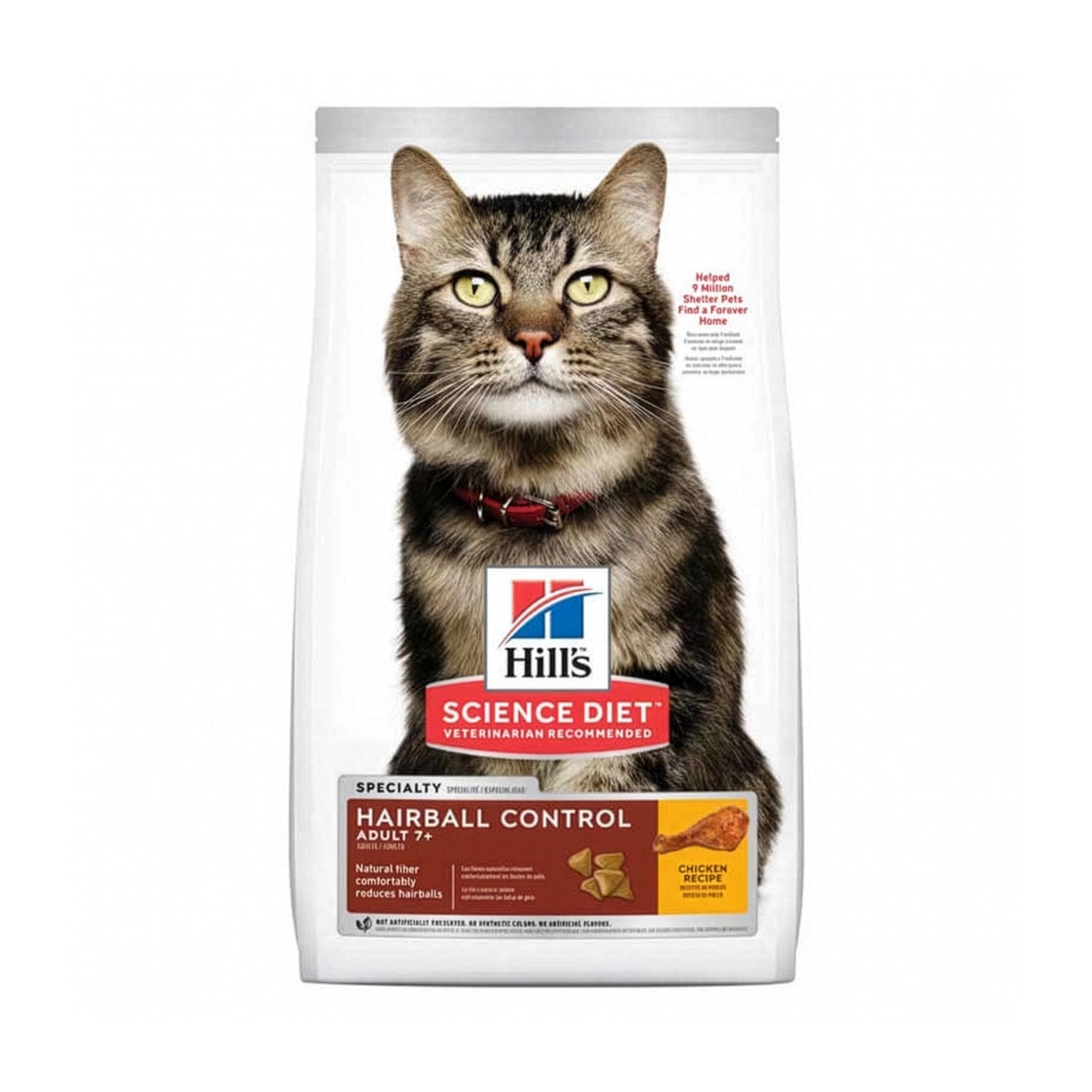 Hill's Hairball Control para Gatos Senior 7+ con receta de pollo, alimento seco para gatos mayores con control de bolas de pelo.