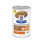 Hill's k/d en Lata Cuidado Renal Perros Prescription Diet con alimento húmedo para soporte renal y envase con imagen de un perro.