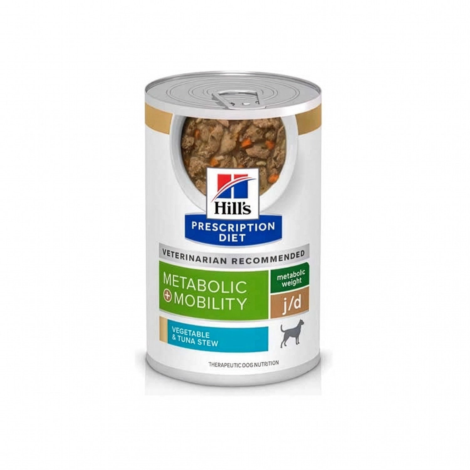 Hill's Metabolic+Mobility Lata para Perros con estofado de atún y vegetales, alimento húmedo Prescription Diet para control de peso y movilidad.