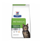 Hill's Metabolic para Gatos Adultos en bolsa Prescription Diet con imagen de un gato atigrado, alimento clínico para control de peso.