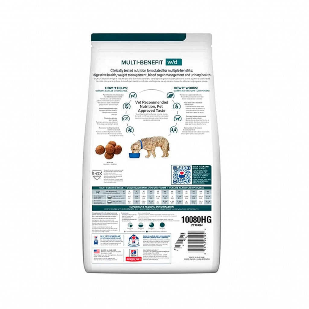 Hill's w/d Multi-Benefit para Perros, alimento seco Prescription Diet con soporte veterinario para el manejo nutricional y bienestar integral.