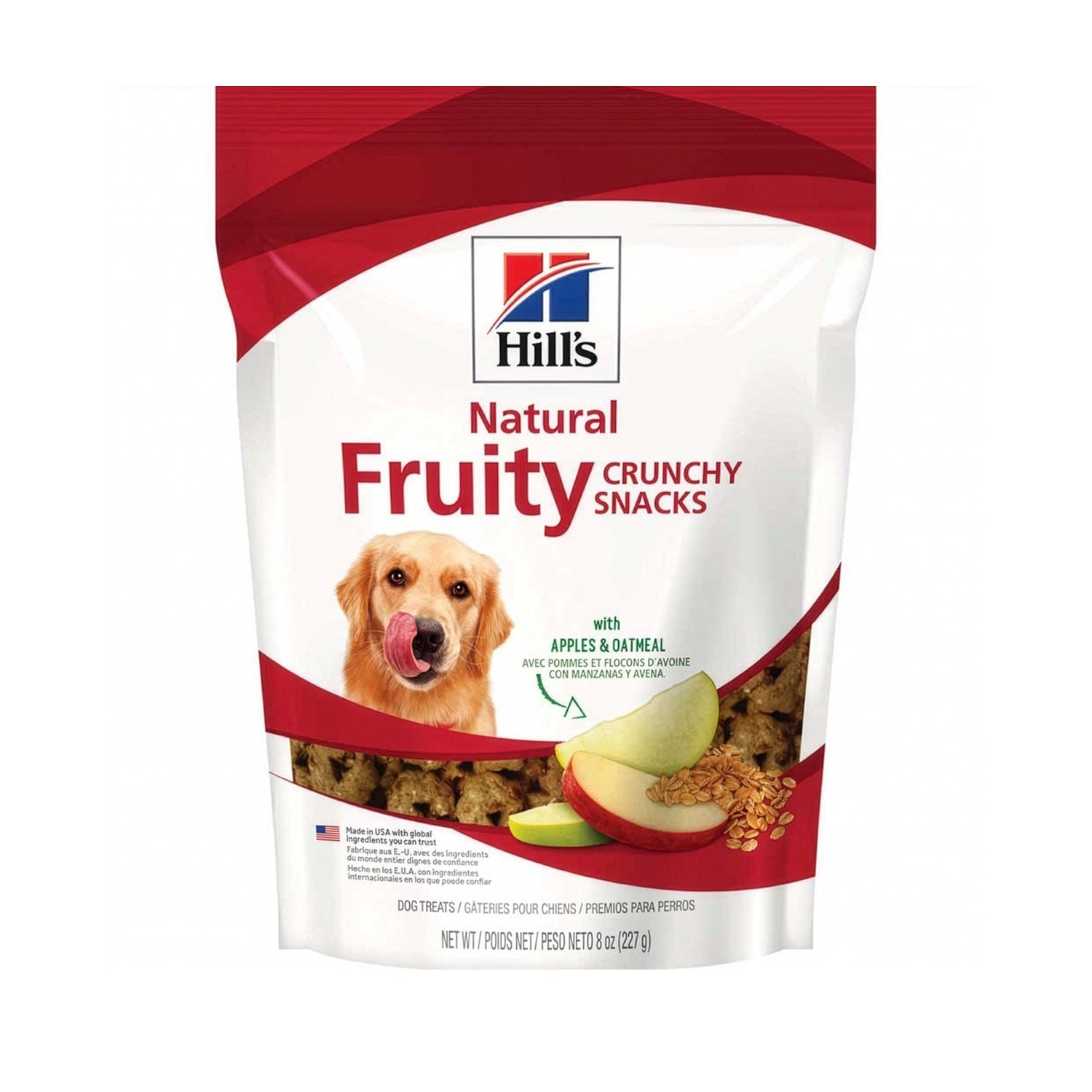 Hill's Galletas Crujientes Natural Fruity para Perros con manzana y avena, snack crujiente en bolsa con imagen de un perro.