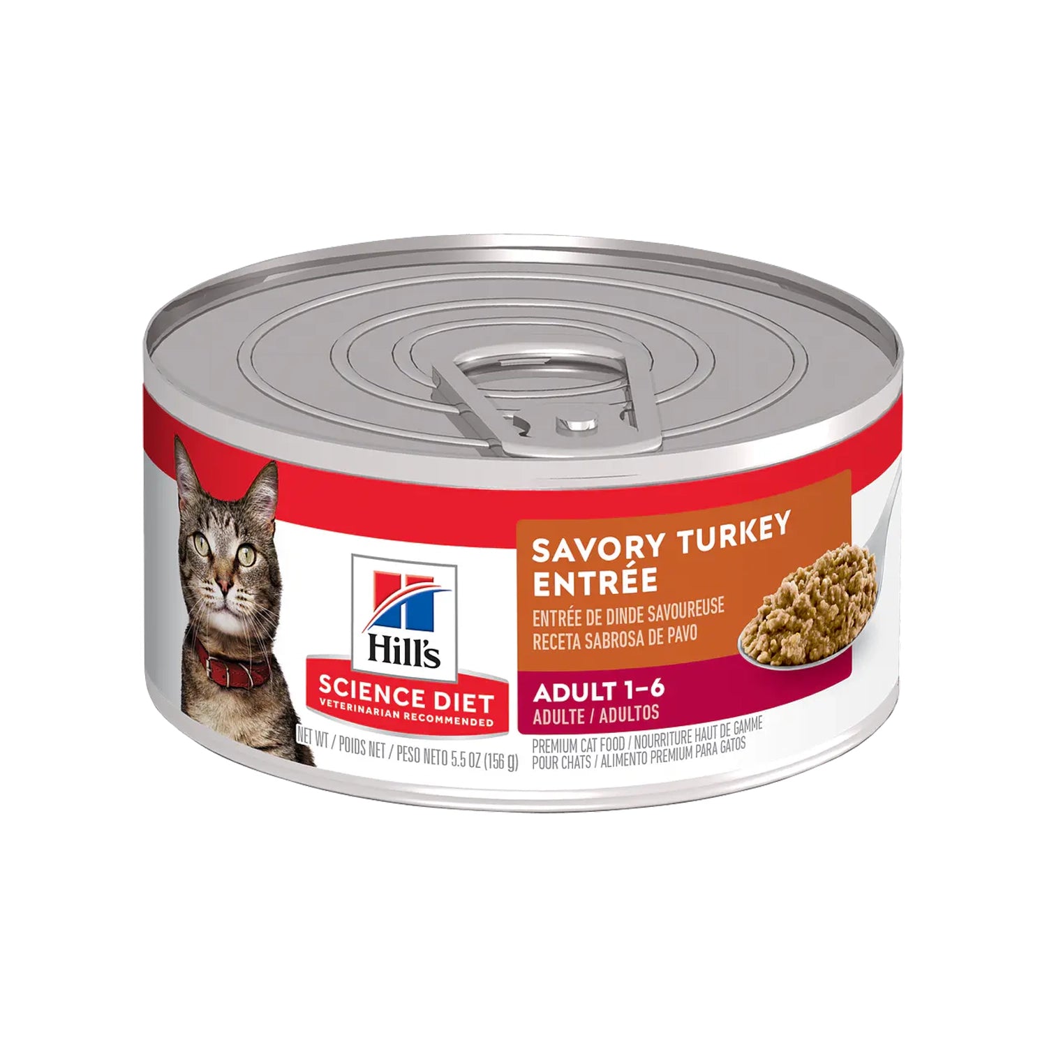 Hill's Pavo Lata para Gatos Adultos con receta de pavo en alimento húmedo Science Diet para gatos adultos en envase tipo lata.
