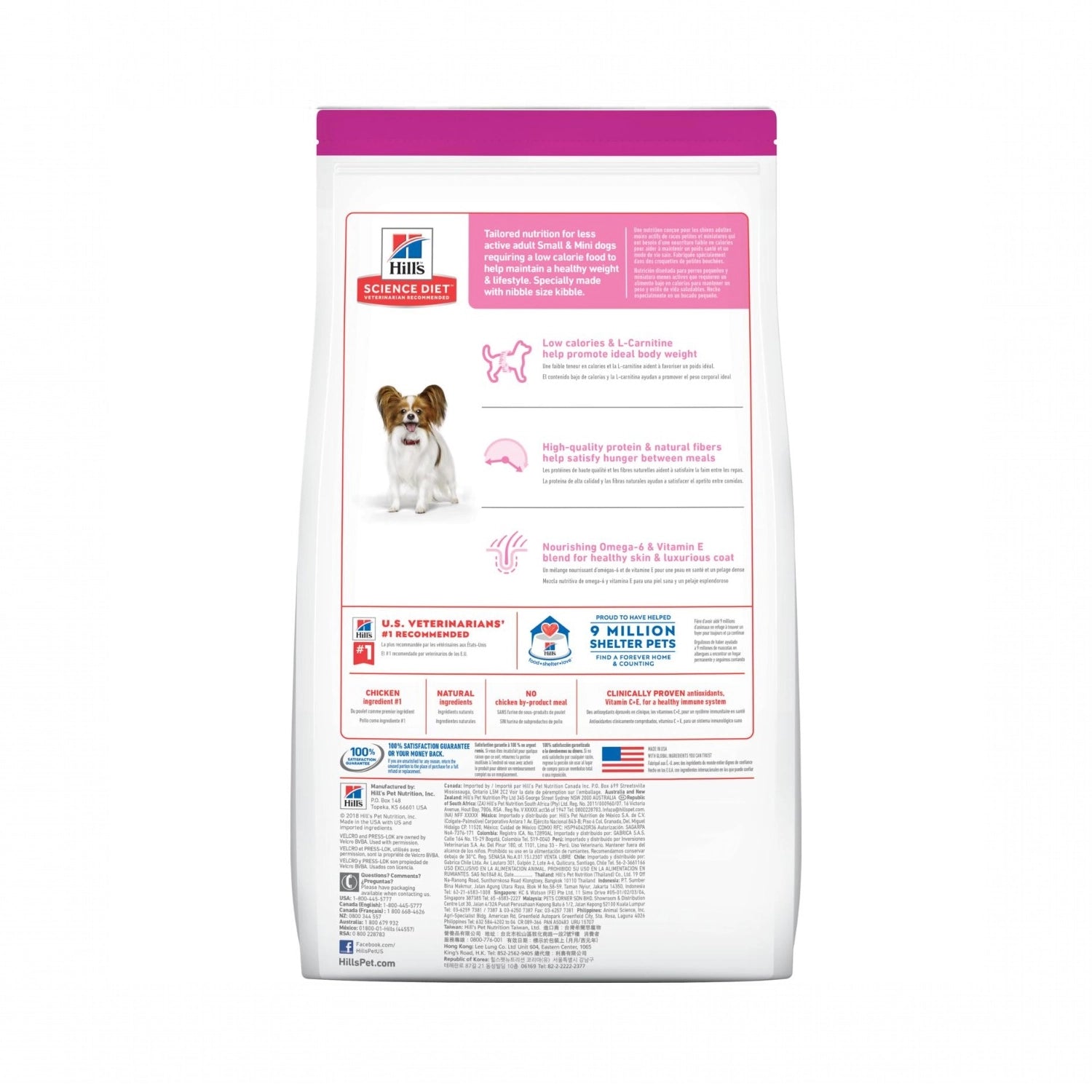 Hill's Small Paws Light para Perros en bolsa blanca Science Diet con imagen de un perro pequeño y receta de pollo con cebada.