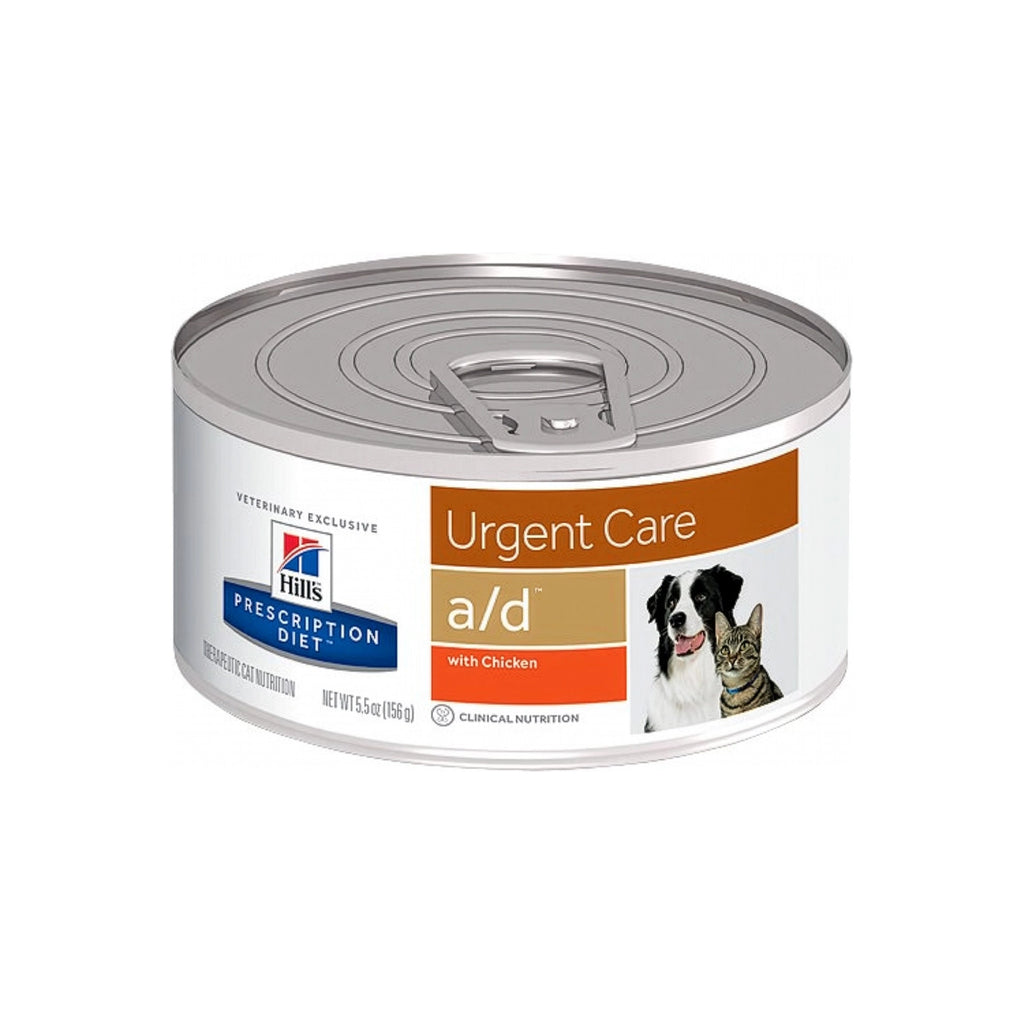 Hill's a/d Urgent Care Lata para Perros Prescription Diet en envase blanco con etiqueta naranja e imagen de un perro y un gato.