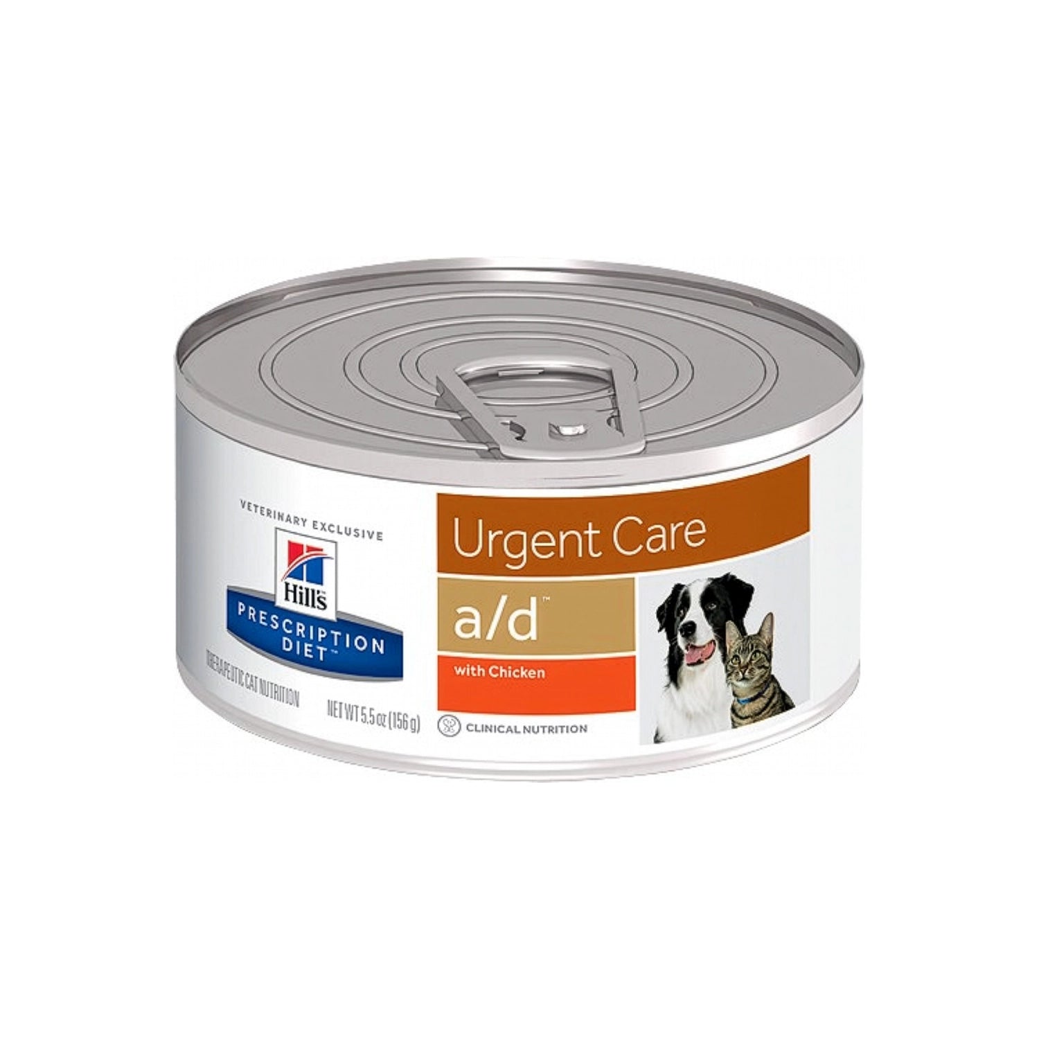 Hill's a/d Urgent Care Lata para Perros Prescription Diet en envase blanco con etiqueta naranja e imagen de un perro y un gato.