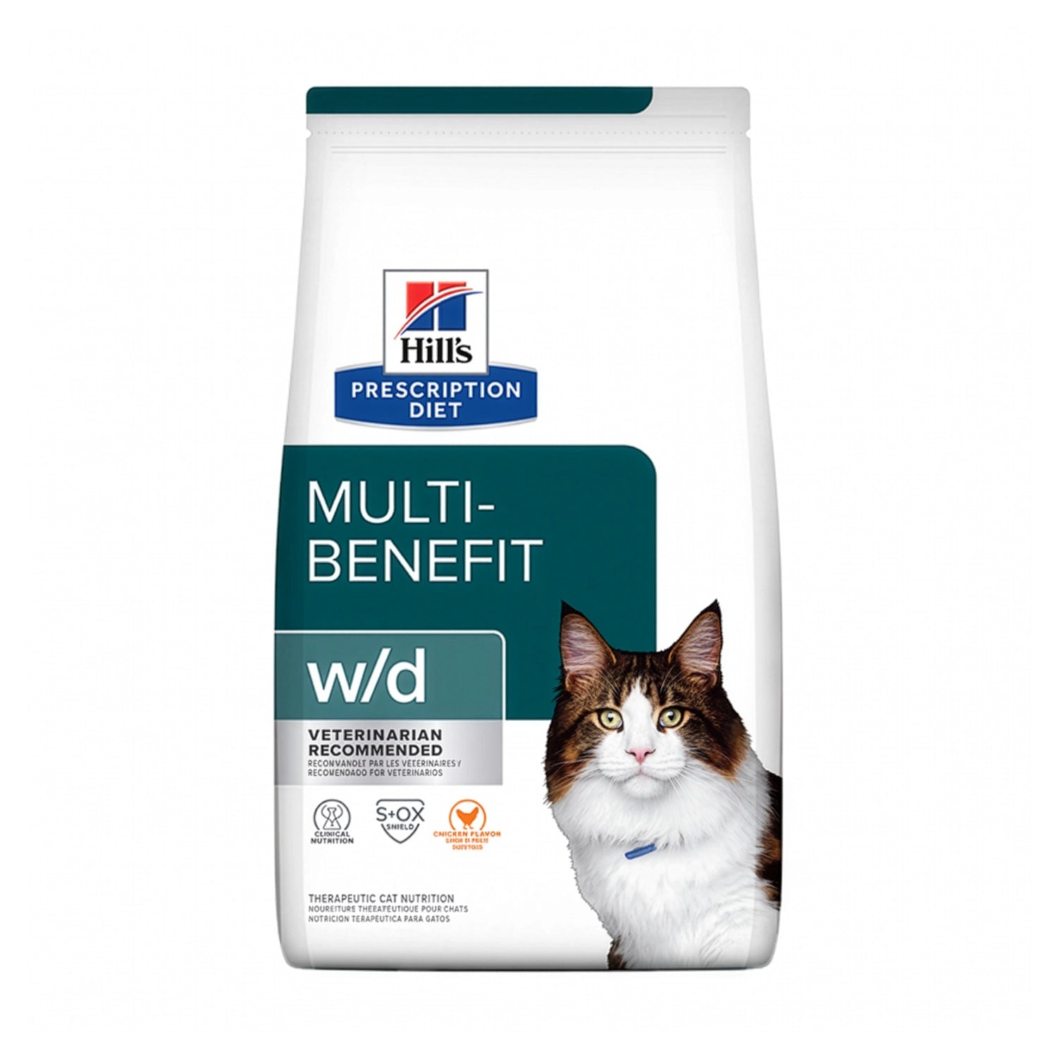 Hill's w/d Multi-Benefit para Gatos en bolsa Prescription Diet, alimento veterinario formulado para brindar soporte nutricional integral.