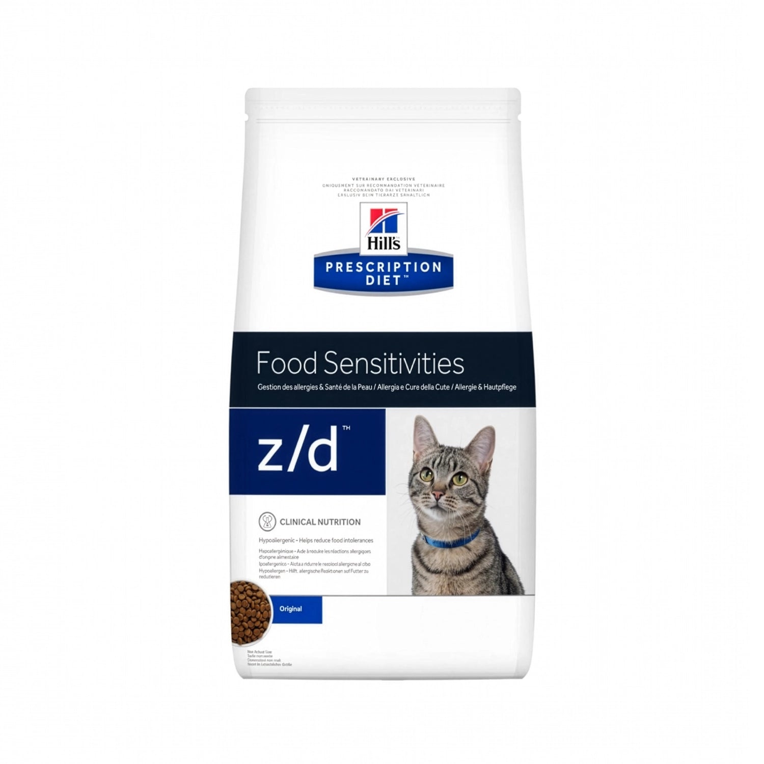 Hill's z/d Hipoalergénico para Gatos, alimento seco Prescription Diet con fórmula clínica para gatos con sensibilidades alimentarias.
