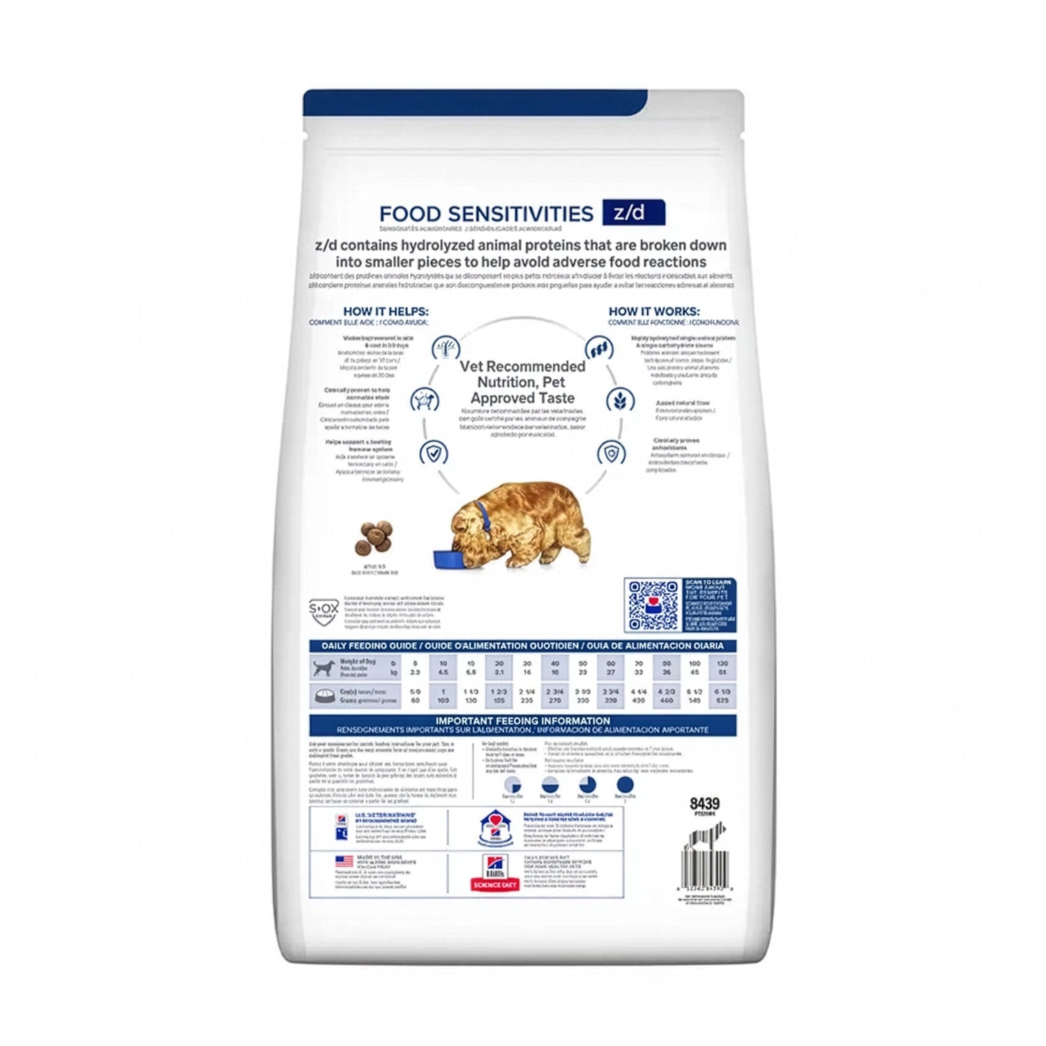 Hill's z/d Hipoalergénico para Perros en bolsa Prescription Diet, alimento veterinario formulado para perros con sensibilidad alimentaria.